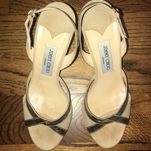 Women’s 37.5 Jimmy Choo Gold Suede/Metallic Sandal